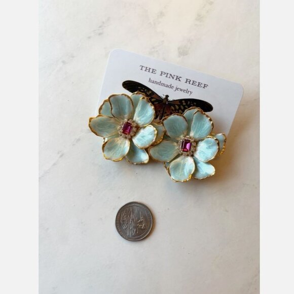NWT Anthropologie The Pink Reef Handpainted Earrings Hawaiian Blue - Picture 7 of 8